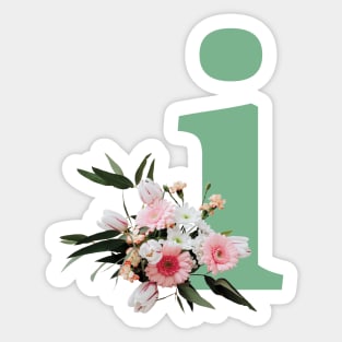 Letter i green with colorful flowers Sticker